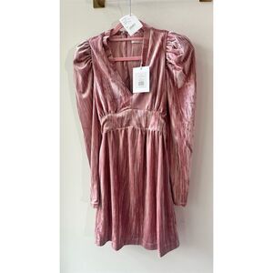 Rachel Parcell Women's Pink Velvet V-Neck Mini Dress Size 2
